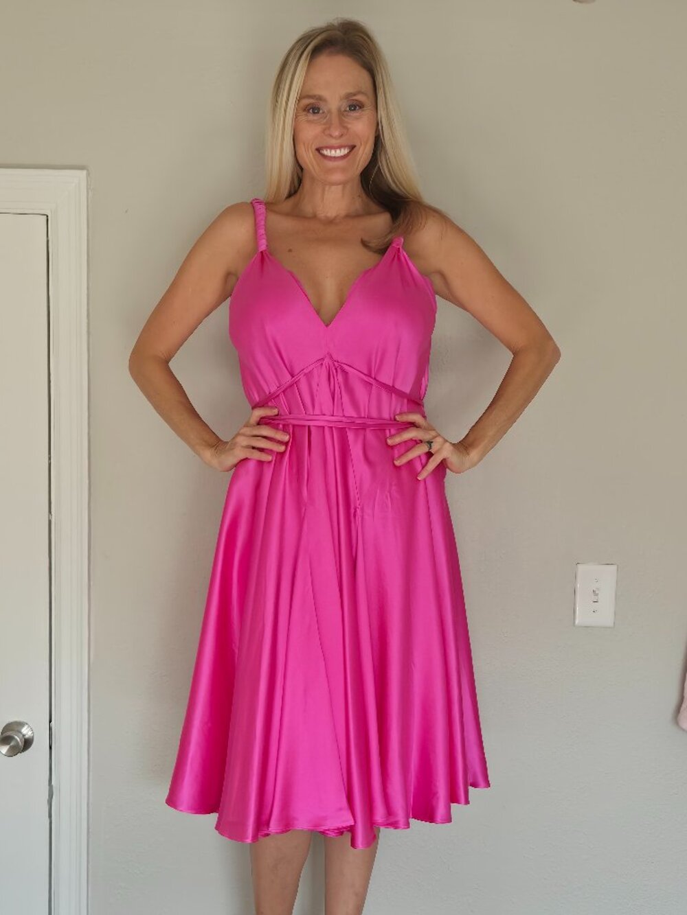 Charles Chang-Lima Size 10 Hot Pink Satin Fit & Flare Cocktail Dress